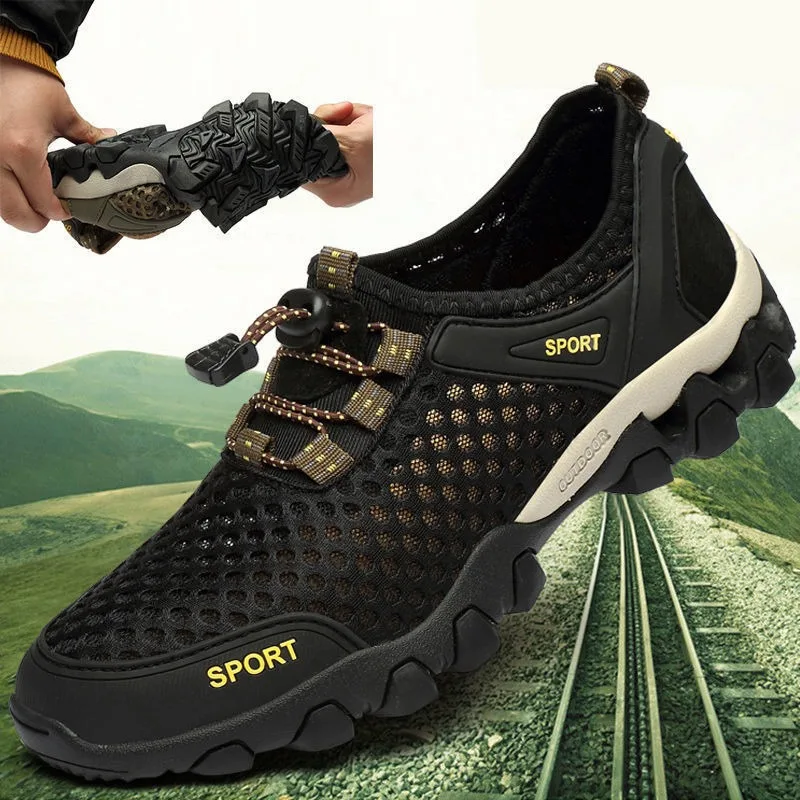 

Outdoor Men's Sneakers Non-Slip Hiking Shoes Mesh Man Wading Shoes Beach Hollow Slip on Trekking Male Sneakers Zapatilla Hombre