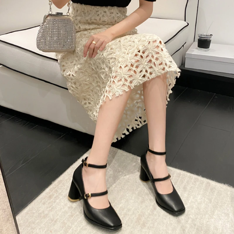 Alionly 2023 Summer New Shoes for Women SquareToe Chunky Heel Pumps Heel height 8cm sac a main femme