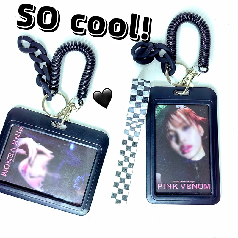 

Black Photocard Holder Slide Card Holder With Pendant Kpop School Stationery Cards Protectors Cover Photocard Holder Keychain