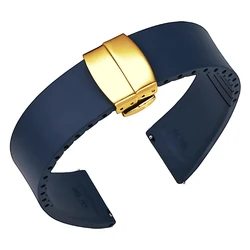 Premium FKM Rubber Quick Release Watch Band with Butterfly Buckle - 21mm (Royal blue gold)