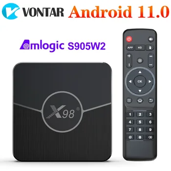 X98 플러스 TV 박스 셋톱 박스, 안드로이드 11, Amlogic S905W2, 4G 64GB 지원, H.265 AV1 듀얼 와이파이 HDR 10 + 유튜브 미디어 플레이어, 32GB