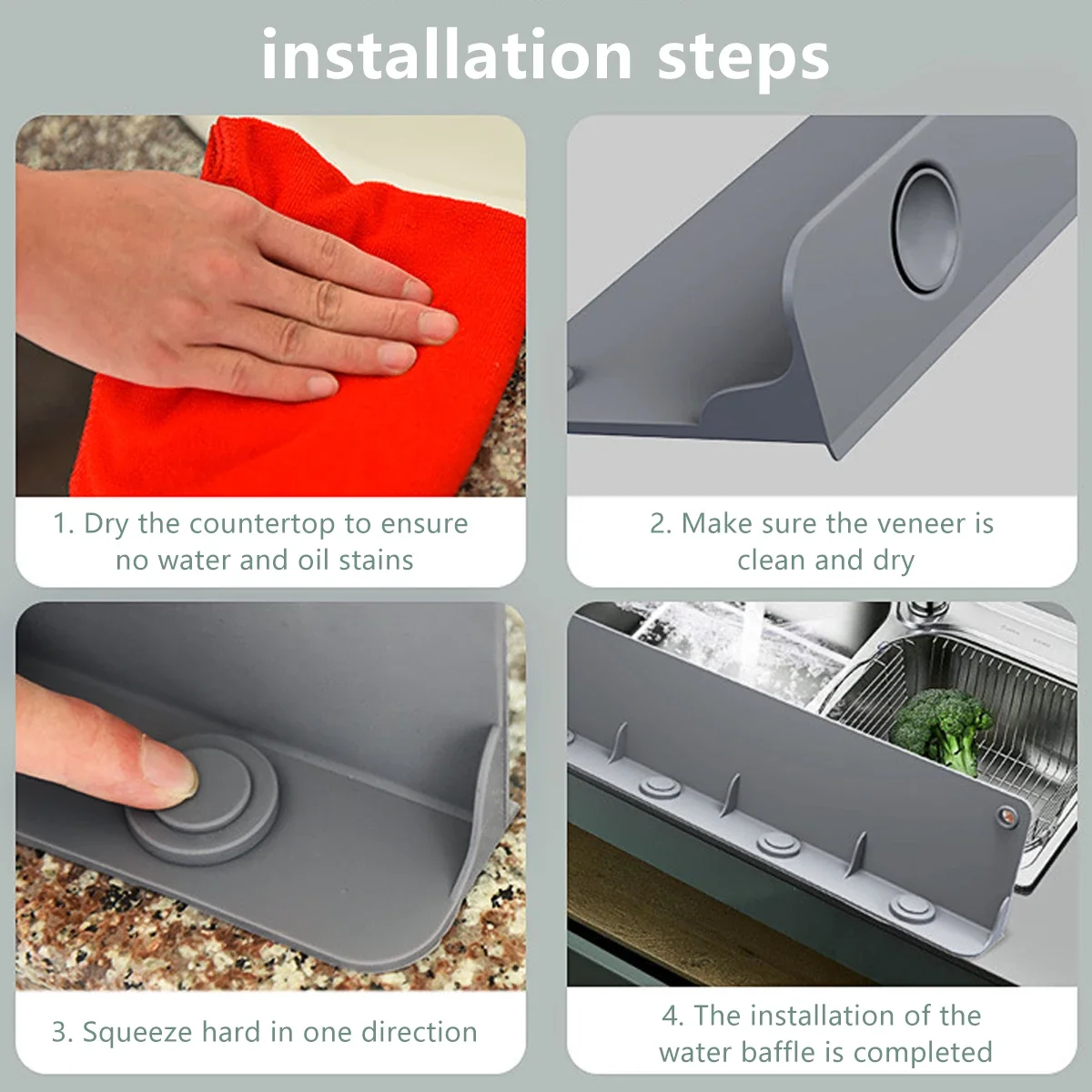 Sink Splash Guard Kitchen Sink Countertop Silicone Water with Suction Cup Anti-Splatter Dish Washing Baffle Board