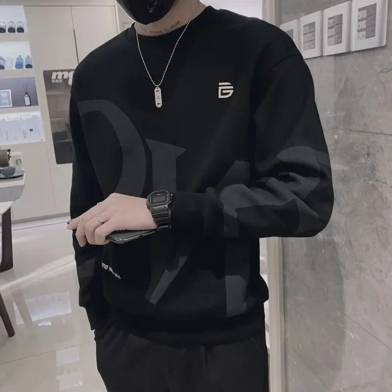 Fashion O-Neck All-match Printed Letter Sweatshirts Mens Clothing 2023 Winter Loose Casual Pullovers Tops Korean Sweatshirts