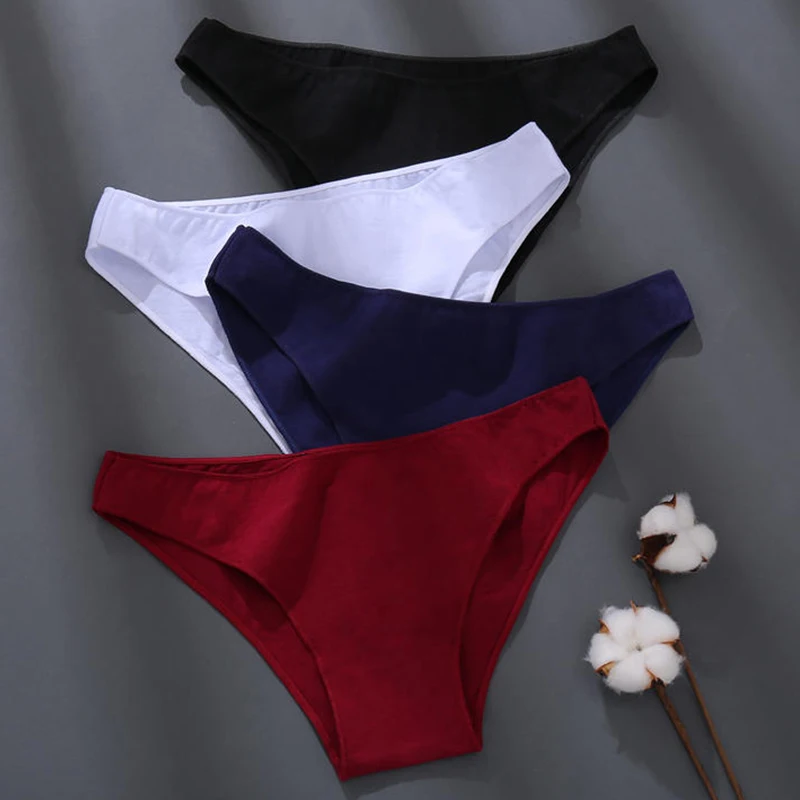 cotton panties for women FINETOO 4Pcs/Set Cotton Panties Low Rise Briefs Women M-XL Underwear Ladies Sexy Underpants Female Plus Size Intimates Lingerie high waisted cheeky panties