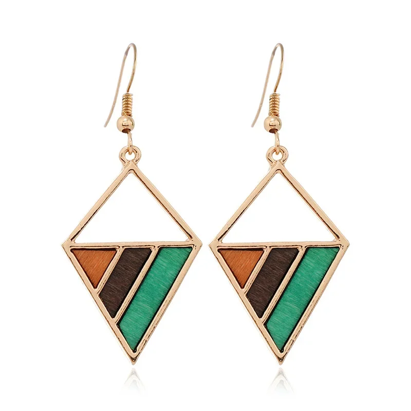 Alloy geometric wood panels contrasting wood earrings fashion commuting exaggerated earrings for women