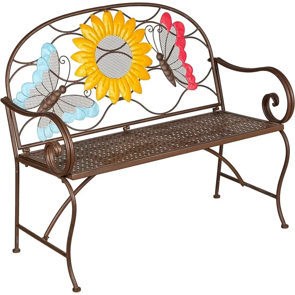 

Sunflower With Butterflies Outdoor Bench | Holds Up to 400 Lbs. | Furniture for Lawn Garden Patio Porch Park Deck | Metal