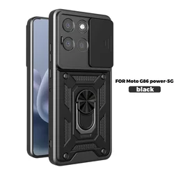 Enhanced Protective Phone Case with Slide Lens Cover and Magnetic Ring Holder - Motorola Moto G86 Power (SJ - Black)