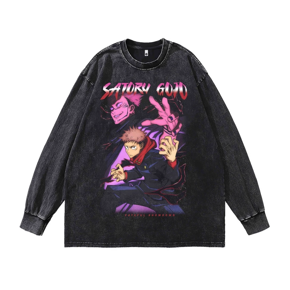 

Anime Retro Black T Shirts Men Long Sleeve Oversized Vintage T-shirts Y2k High Street Gothic Tees Harajuku Streetwear Loose Tops