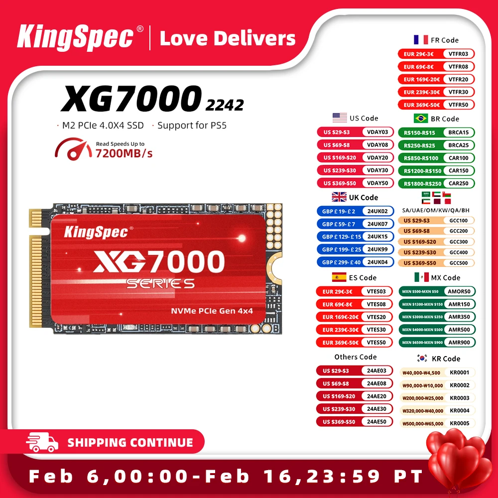 Kingspec Ssd 2Tb 1Tb 512Gb Ssd M2 Nvme Pcie 4.0 X4 M.2 Disco Rigido 2242 Nvme Drive Disco A Stato Solido Interno Per Laptop Ps5 Pc