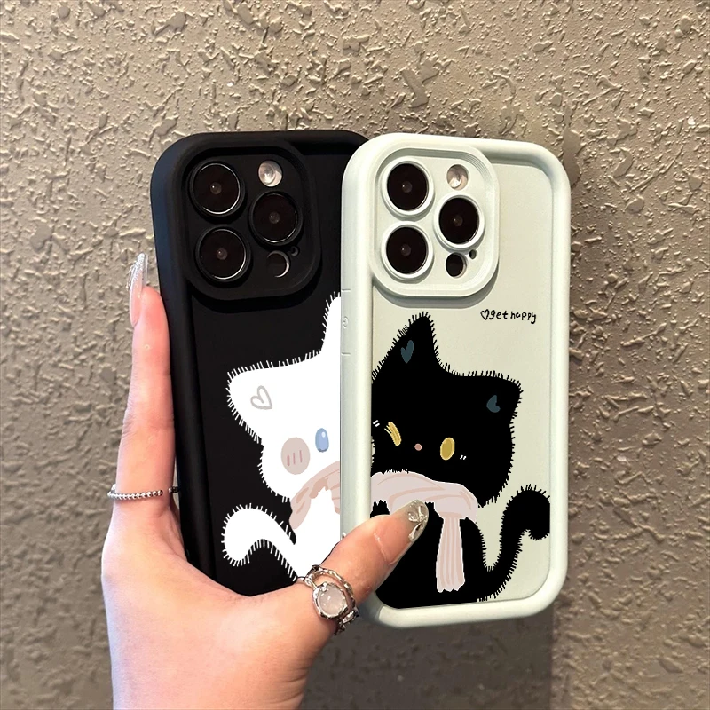 Chic Black and White Cat Pattern Soft TPU Silicone Phone Case Cover