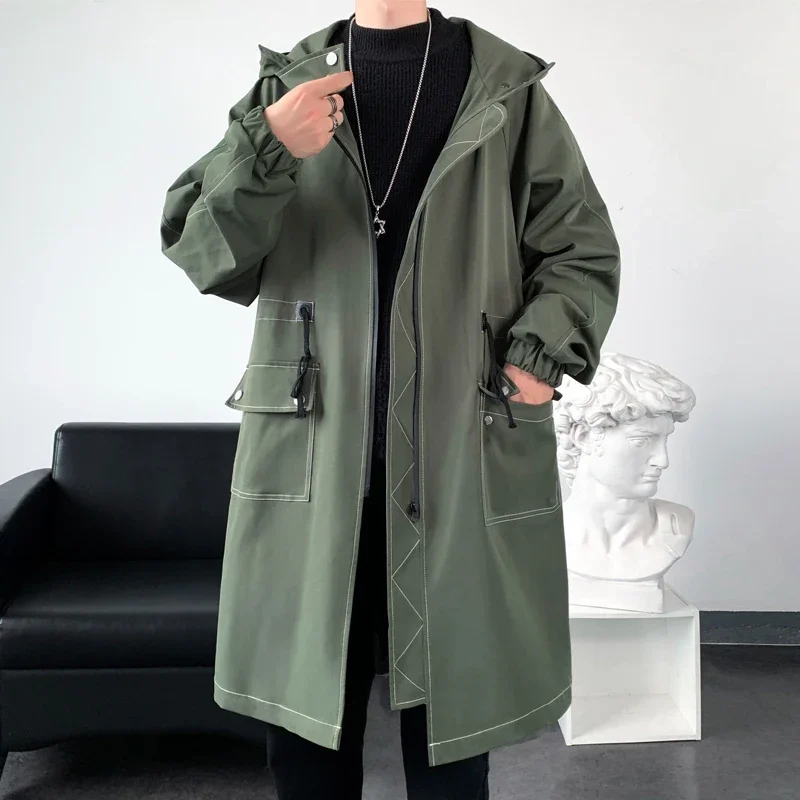 Autumn and Winter Men's Medium and Long Coat Loose Long Sleeve Open Thread Decoration Men's Coat Street Fashion Trend Men Jacket 1 72 scale model wwii german military panzer iv medium tank armored vehicle diecast toy collection gift display decoration