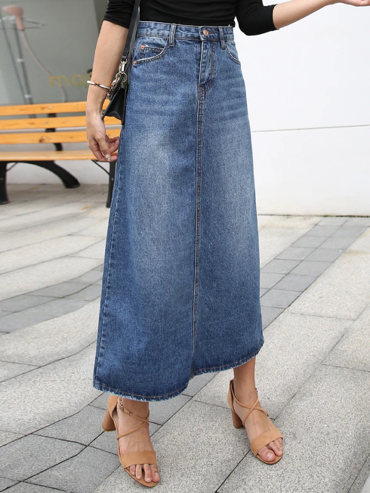 nike tennis skirt Denim Skirt Long Women Blue Solid A-line Skirts Fashion Lady Streetwear Casual Pocket High Waist Jeans Skirt Office Maxi Skirt satin skirt