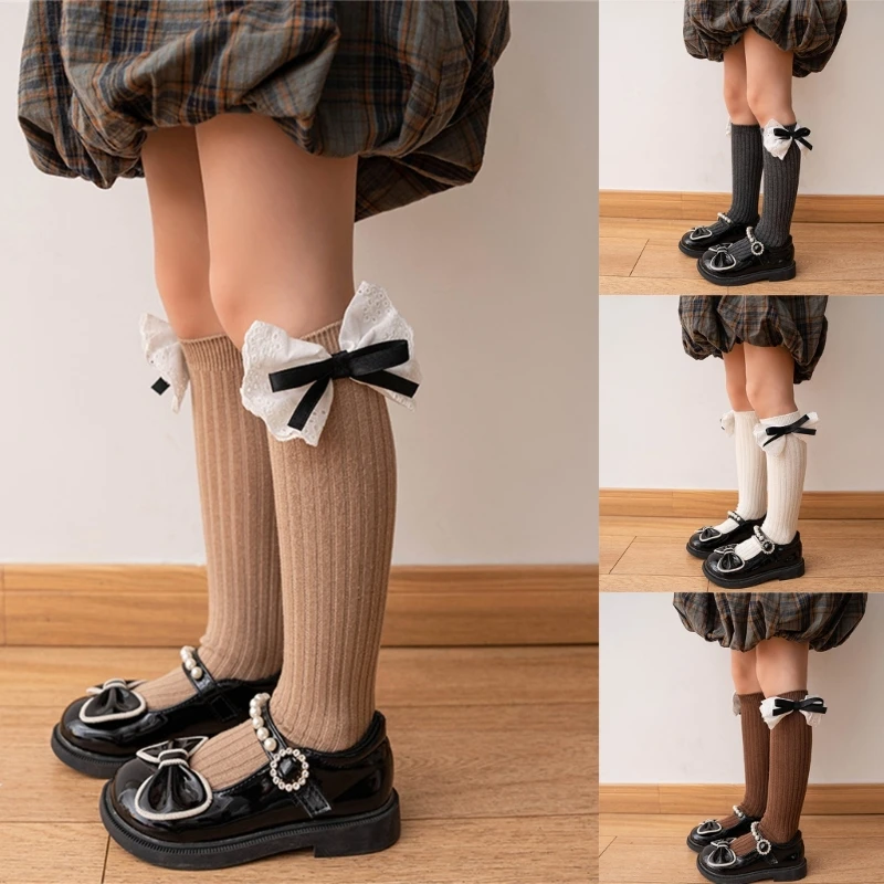 

B2EB Trendy Bowknot Middle Calf Socks for Children Bowtie Socks Princess Girl Socks