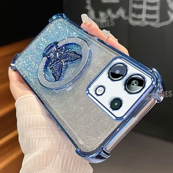 Glitter Butterfly Holder Plating Silicone Shockproof Phone Case for Redmi Note13Pro Plus (FS SFHD Sierra blue)