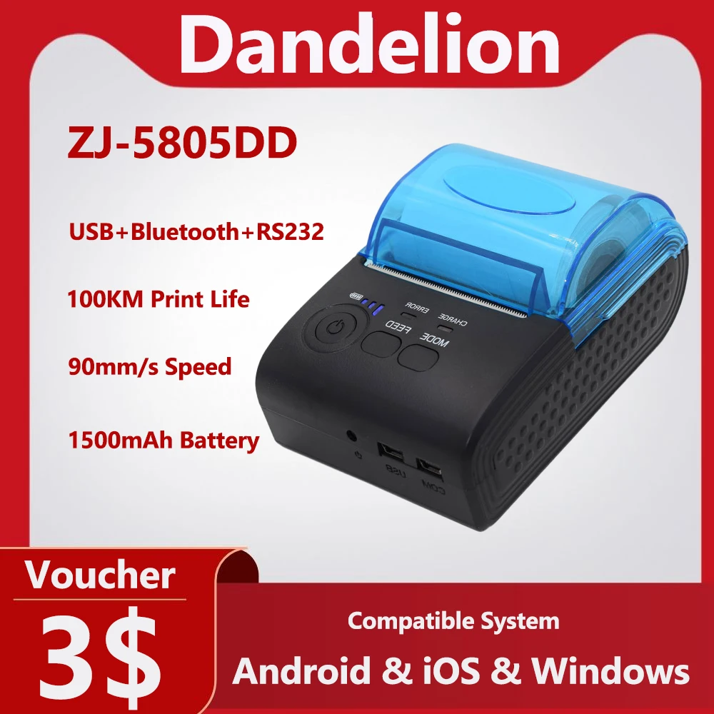 ZJ5805DDImpresora térmica portátil de 58mm, máquina de impresión