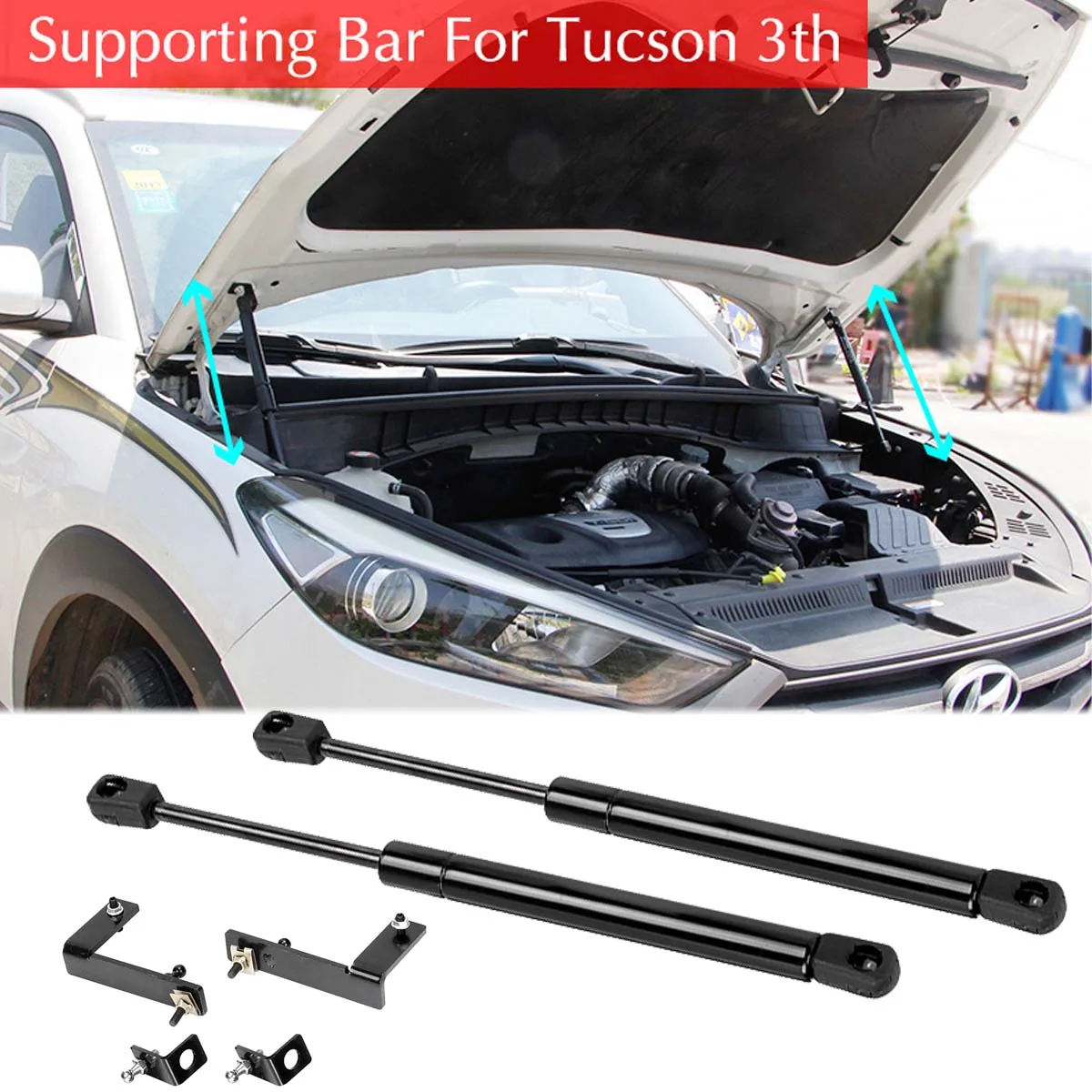 

2PCS Front Engine Hood Support Lift Springs Shocks Gas Strut Bar Props Rod For Hyundai Tucson 3TH 2015 2016 2017 Car Accessories