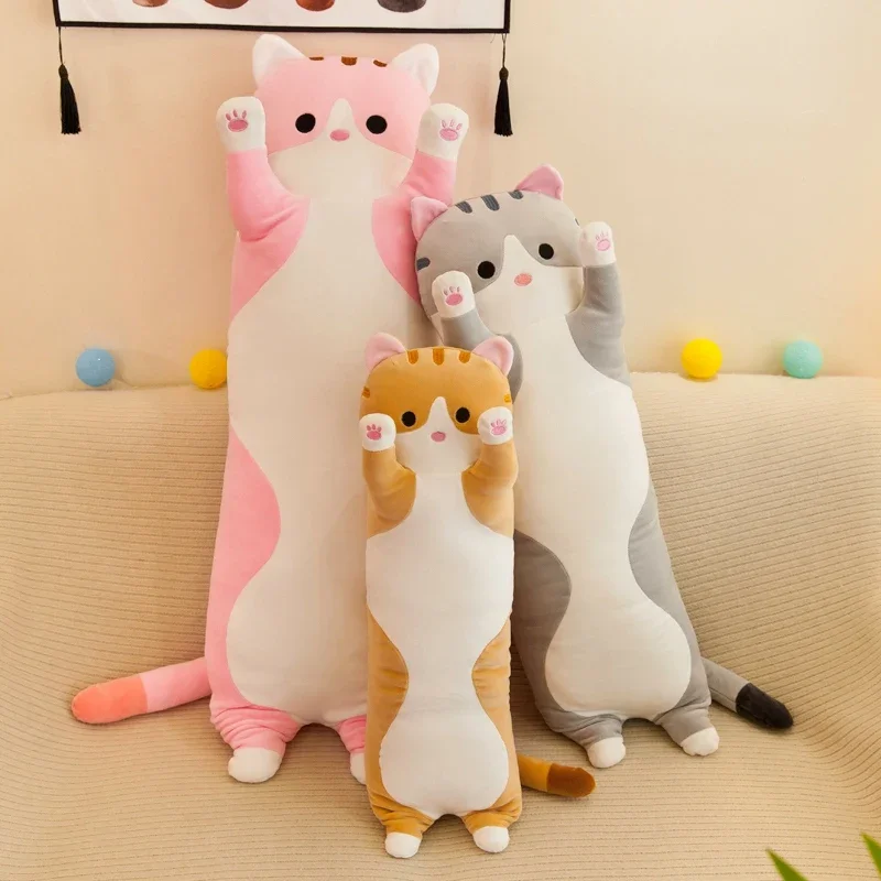 19.5in Cute 50cm Cat Plush Toy Long Pink Brown Grey Sleeping Cats Leg Pillow Squishy Little Animal Doll Appeasing Plushie Gift 5