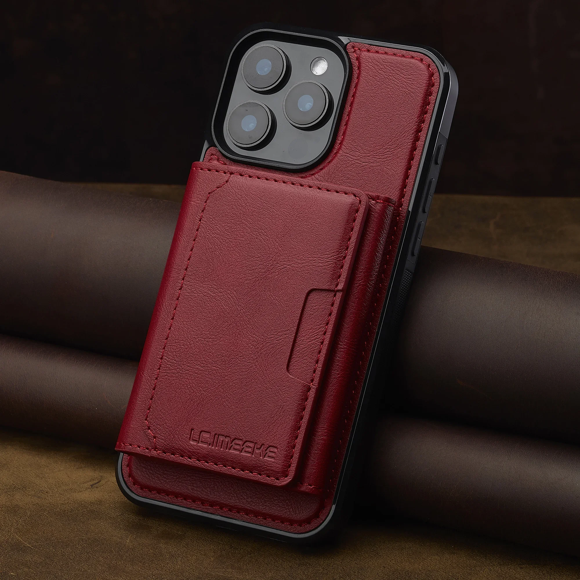 2-in-1 Detachable Magnetic Card Slot Leather Wallet Case with Wireless Charging Compatibility