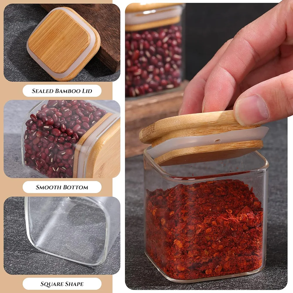 4oz 6Packs Glass Jars Set with Minimalist Spice Labels, Square Spice Jars, Food Storage Container Canisters 5