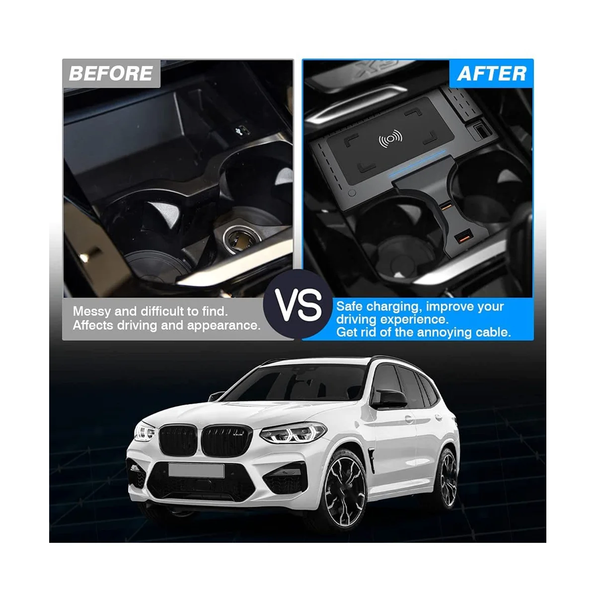 

15 Вт QI Беспроводная зарядка для BMW X3 G01 X4 G02 быстрое зарядное устройство держатель для телефона пластина модификация интерьера 2019-2022