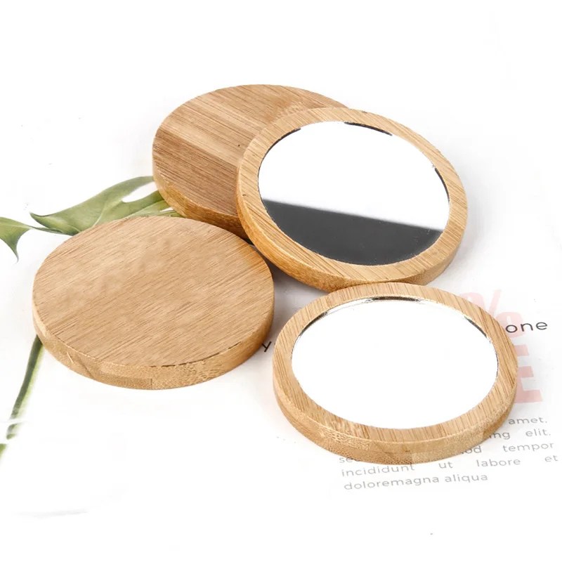 Pure Wooden Cosmetic Mirror Round Portable Mirror Makeup Mirror Student