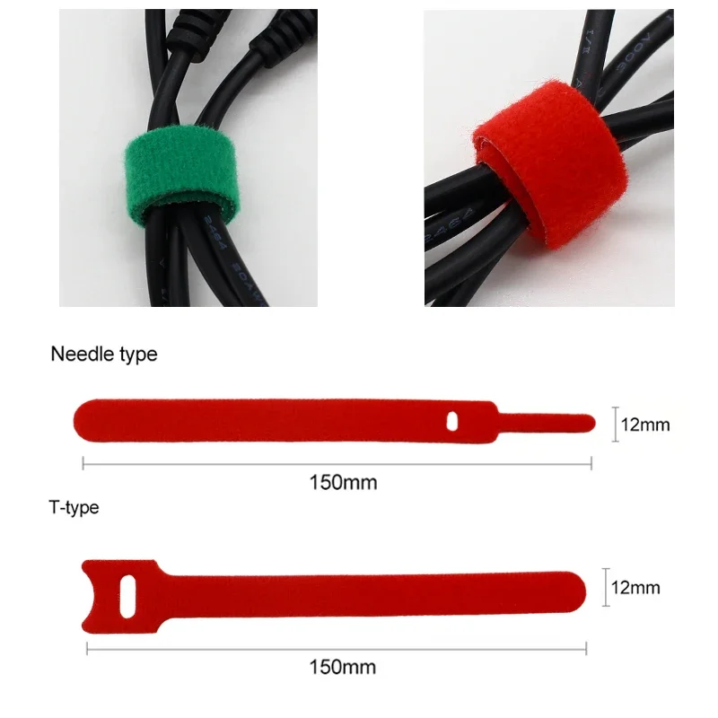 Releasable Cable Ties Colored Plastics Reusable Nylon Loop Wrap Zip Bundle Ties T-type Tie Wire 10/30/50/100PCS