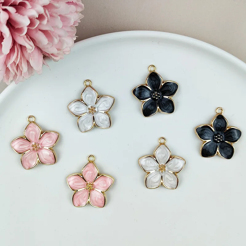 

10PCS Alloy dripping flower enamel Charm Necklace pendant Multicolor five-petal flower diy earrings accessories