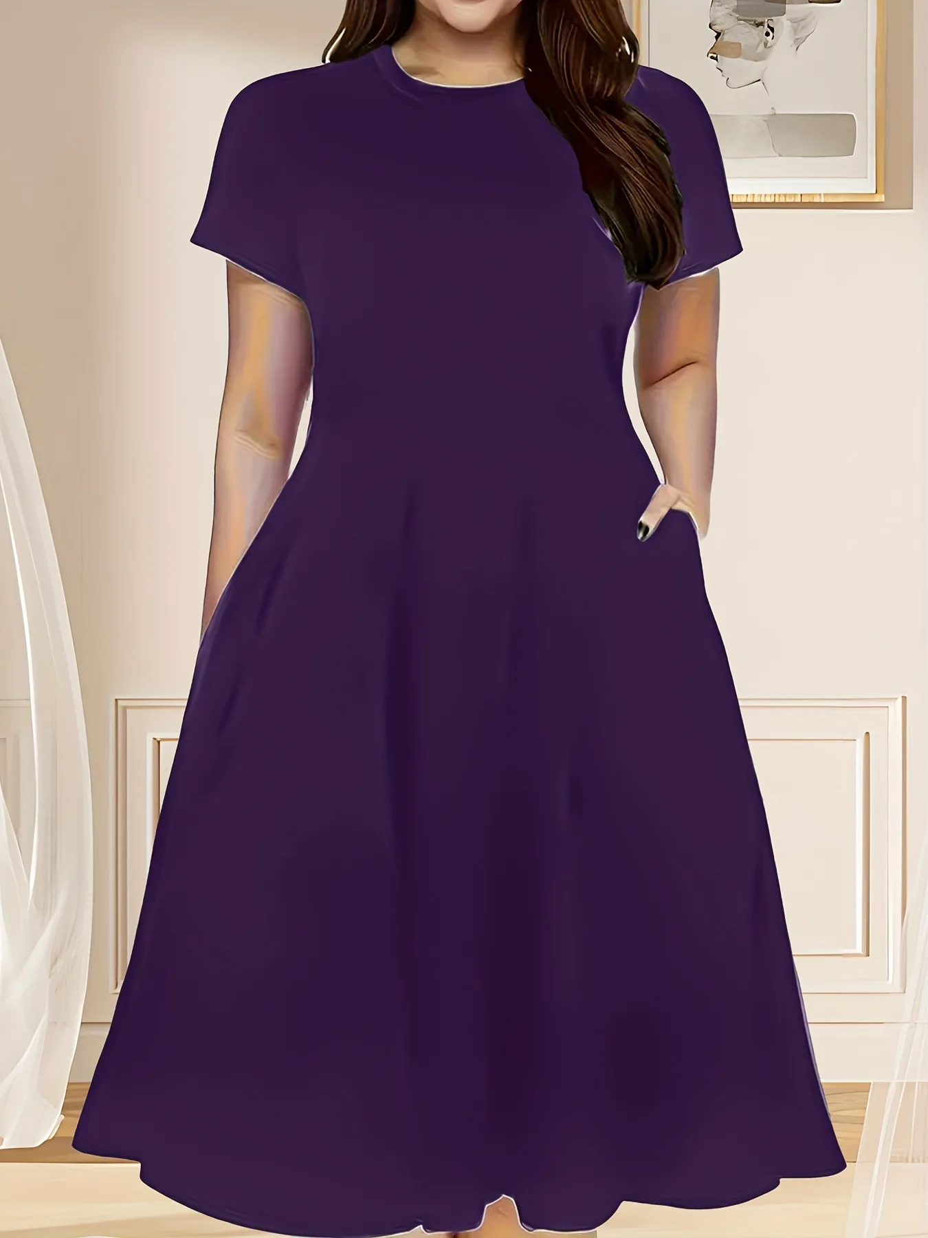European and American Summer New Women's Casual Fashion Solid Color Dress 2