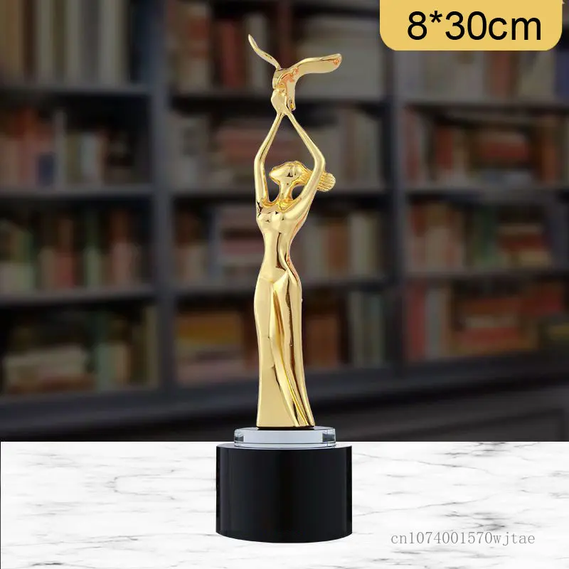 Custom Creative Metal Trophy Dance Event Award Home Decor Sculpture Zinc Alloy Gold, Silver, Copper Bottom, Black Crystal Trophy