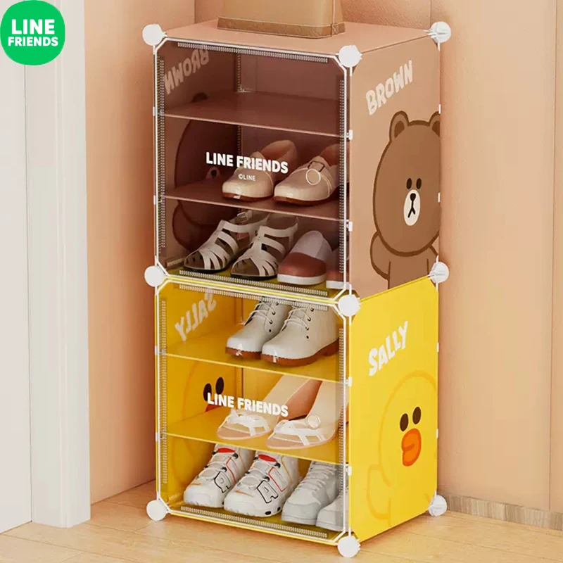 

Коричневая полка для обуви Line Friends, простой шкаф для обуви, многослойная Пыленепроницаемая комбинированная коробка для обуви для общежития
