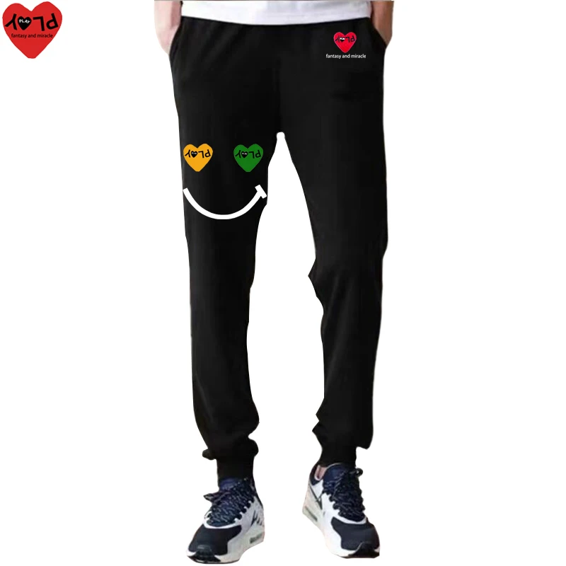 Description Picture 5 of itemMen Women Spring Autumn Pants Heart Letter Embroidery Cartoon Smiley Face print Cotton Elastic Bind Feet Drawstring Casual Pants