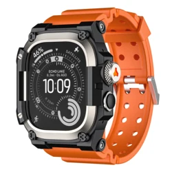 Rugged Shockproof Sport Band with Protective Case - TPU, Zinc Alloy & Stainless Steel - 22mm (Orange Titanium)