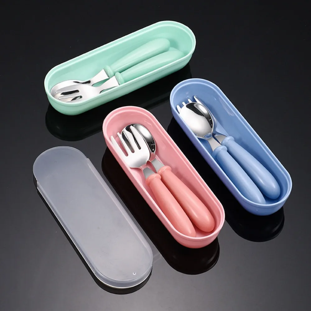 

Anti-scald Handle Baby Feeding Tableware Set Mini Blunt Edges With Storage Box Kids Cutlery Safety Toddler Dinnerware Outdoor