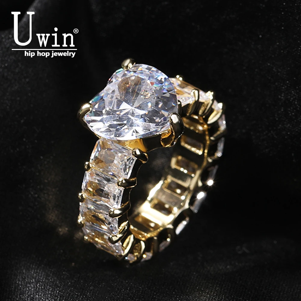 

Uwin Big Heart Ring Square Zirconia Full Iced Out Pink New In Rings Gift Wedding Aesthetic Women Accessories