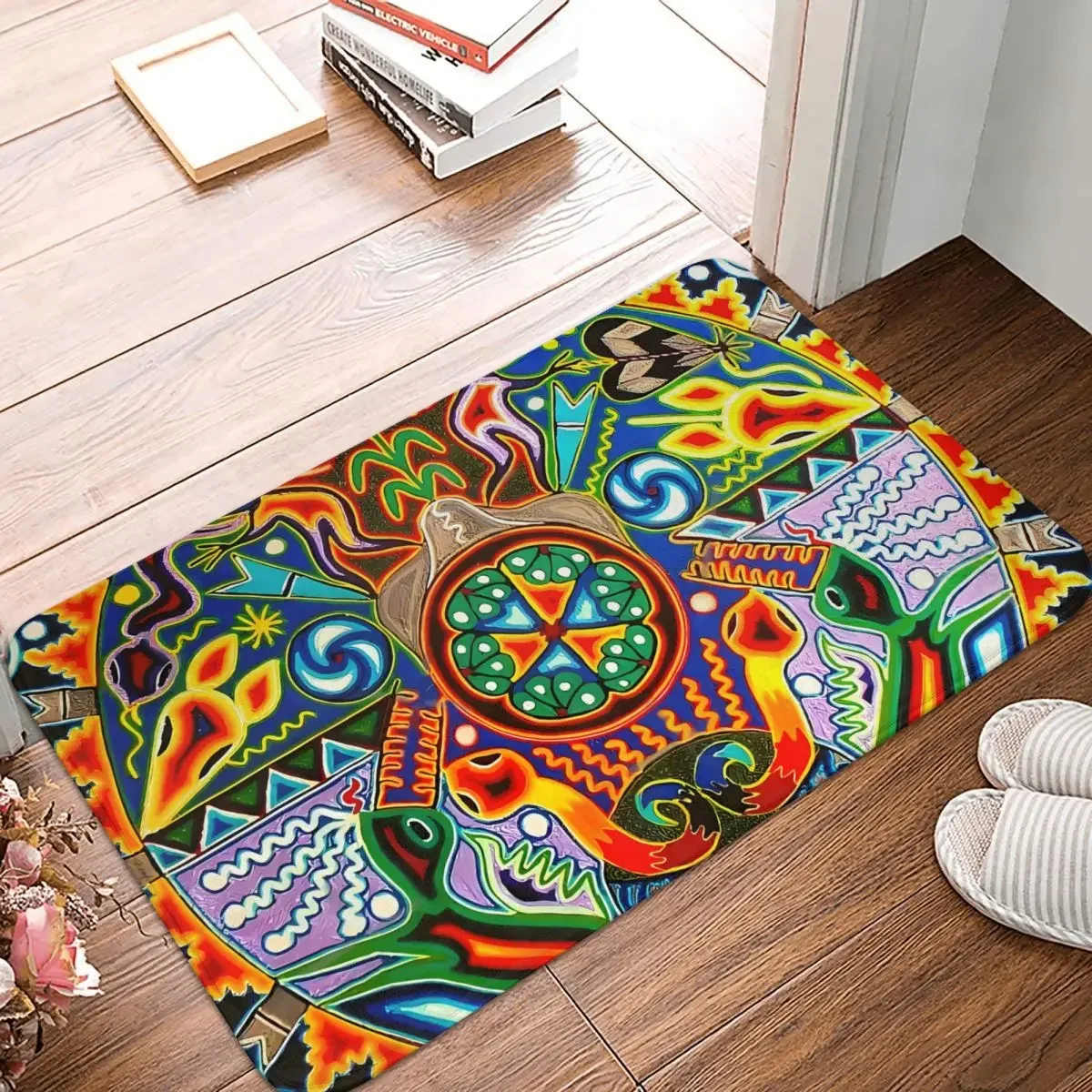 

Bath Mat Mexican Huichol Mexican Blanket Design Large Cozy King Size Vintage Folk Art Rug Home Doormat Living Room Carpet Decor