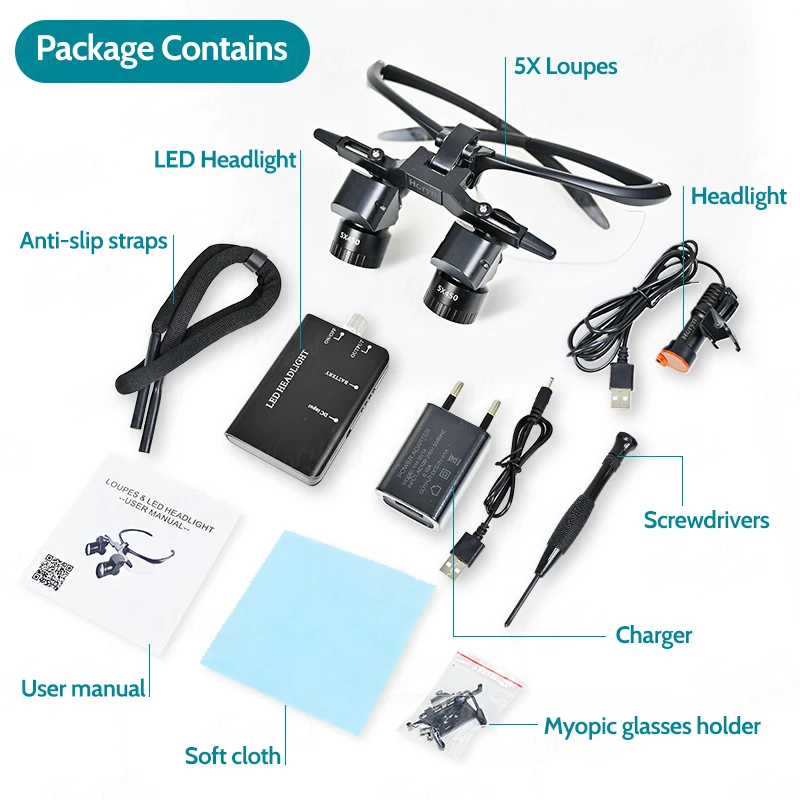 4X-6X Zoom ENT Dental 48° Loupes Binocular Magnifier 300-600 mm Lupas Interpupillary Distance  Adjustable 5W Surgery Headlight