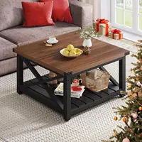 Square Coffee Table for Living Room, Vintage Living Room Table with Shelf, Coffee Table with Storage 1