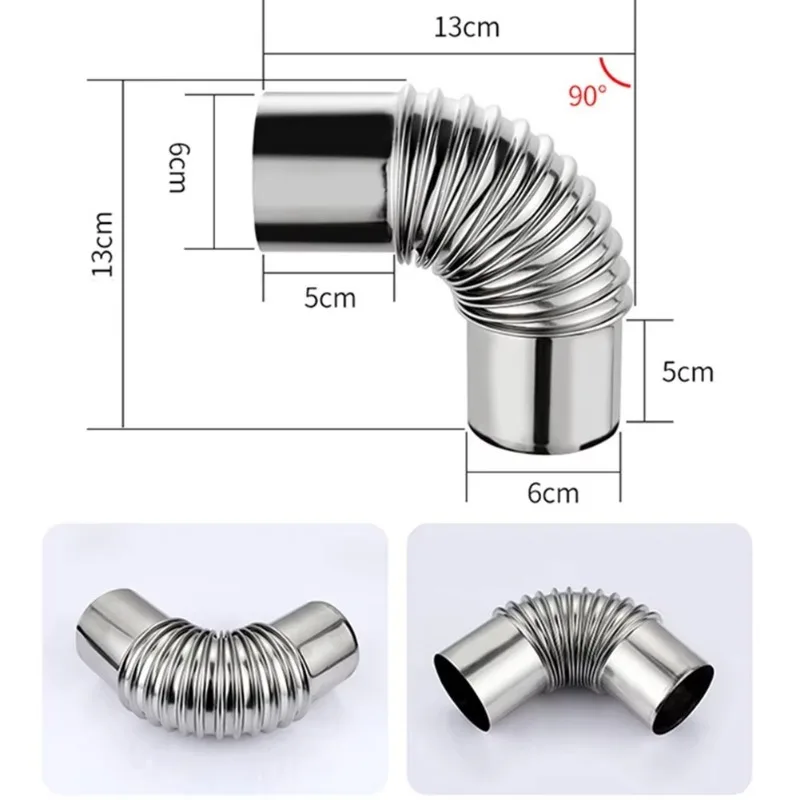 Chimney Liner Bend 60/70/80mm Stainless Steel 90 Degree Elbow Chimney Liner Bend 90&deg; Multi Flue Stove Pipe For Outdoor Camping Wood Stoves Chimney