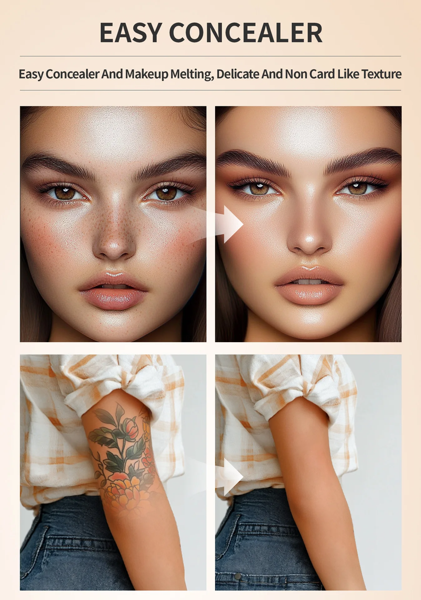 Description Picture 5 of itemWaterproof Concealer, High Coverage, Natural, Can Be Used To Cover Tattoo Scars Freckle Tattoos, Black Eye Circles