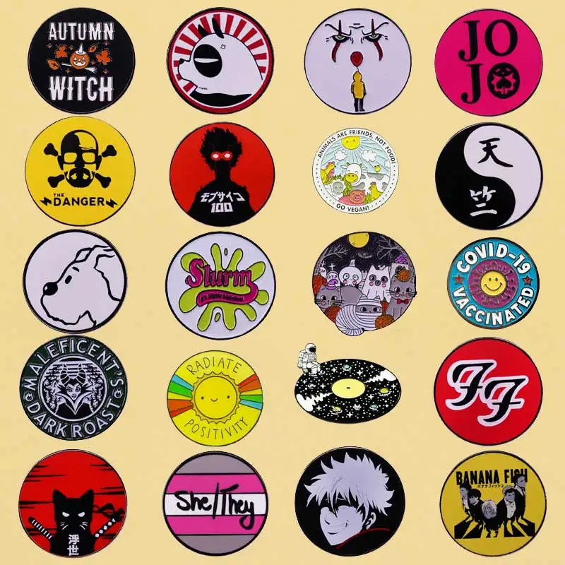 

Interesting Round Enamel Pins Cartoon Anime Metal Brooch Fashion Jewelry Backpack Hat Bag Decorate Badges Boutique Medal Gift