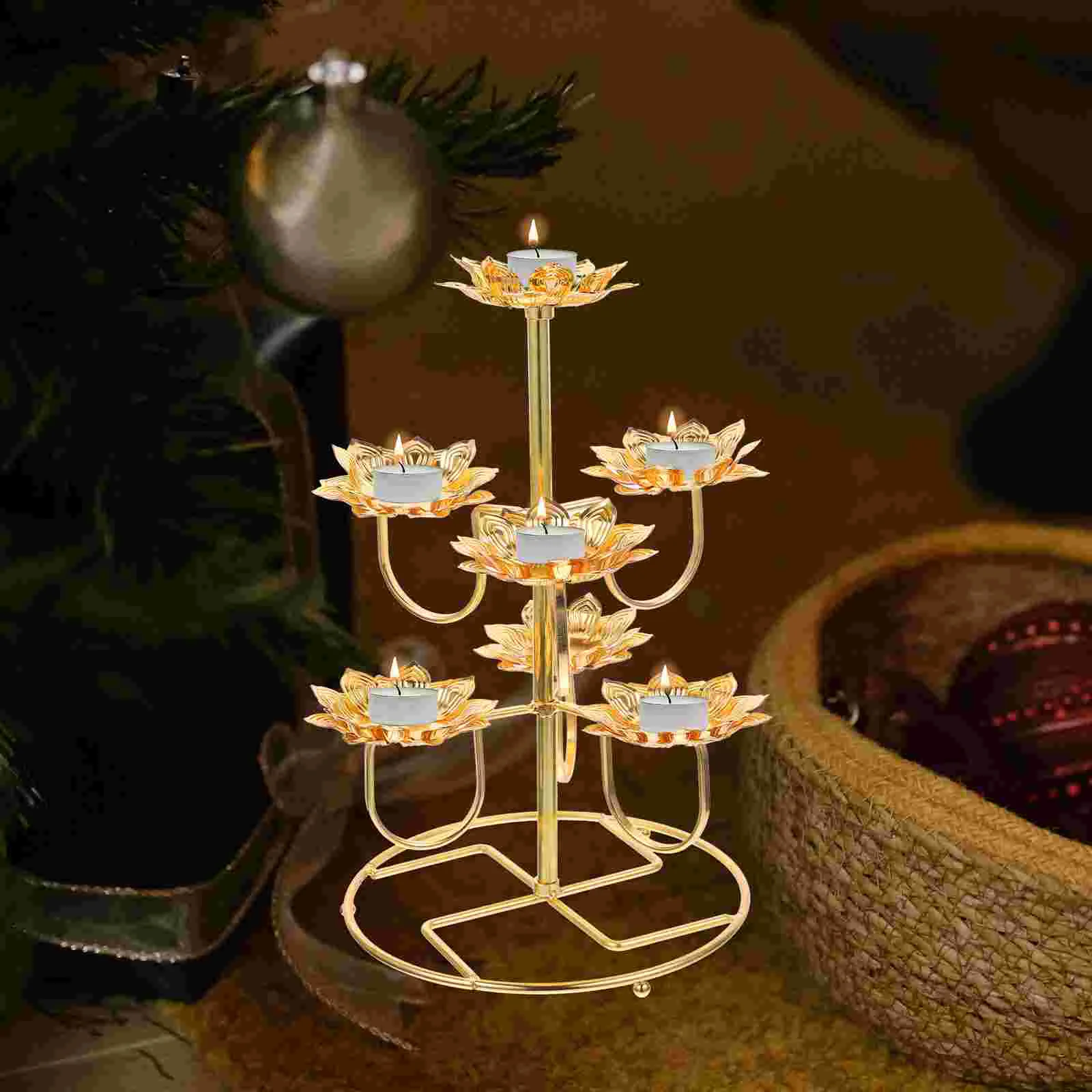 

Lotus Butter Lamp Base Buddha Lamp Holder Creative Candle Holder Candlestick Butter Lamp Holder for Temple Craft Ornaments