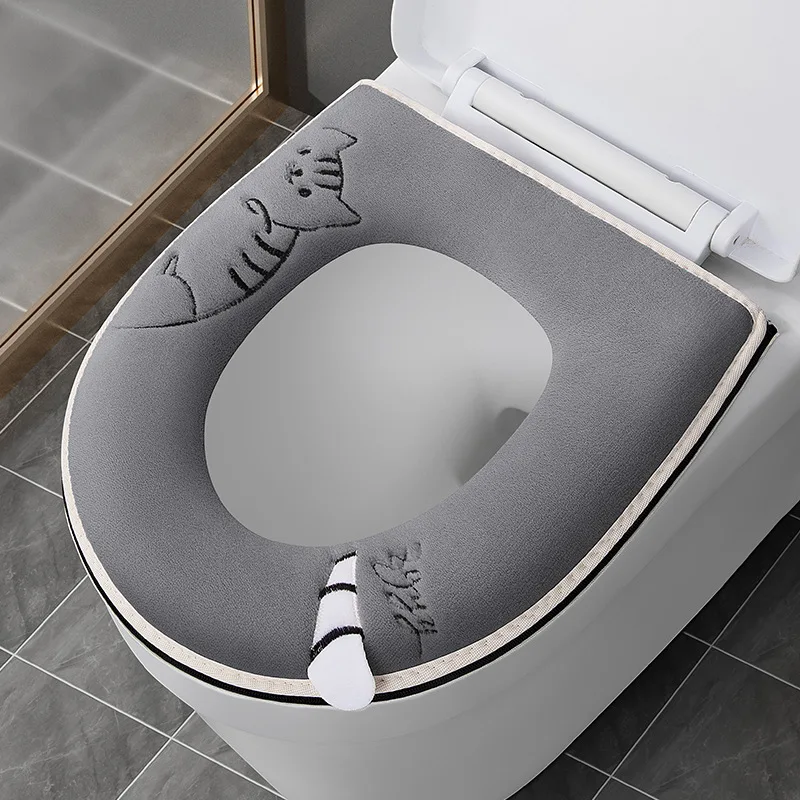 Toilet Mat Seat Pad Cover Cushion Zipper Soft Thickened Warm WC Four seasons