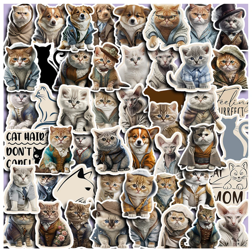 10/30/50pcs Kawaii Gentlemen Cat Stickers Cool Animal Cartoon Sticker Scrapbooking Guitar Laptop Suitcase Decals Fun for Kids