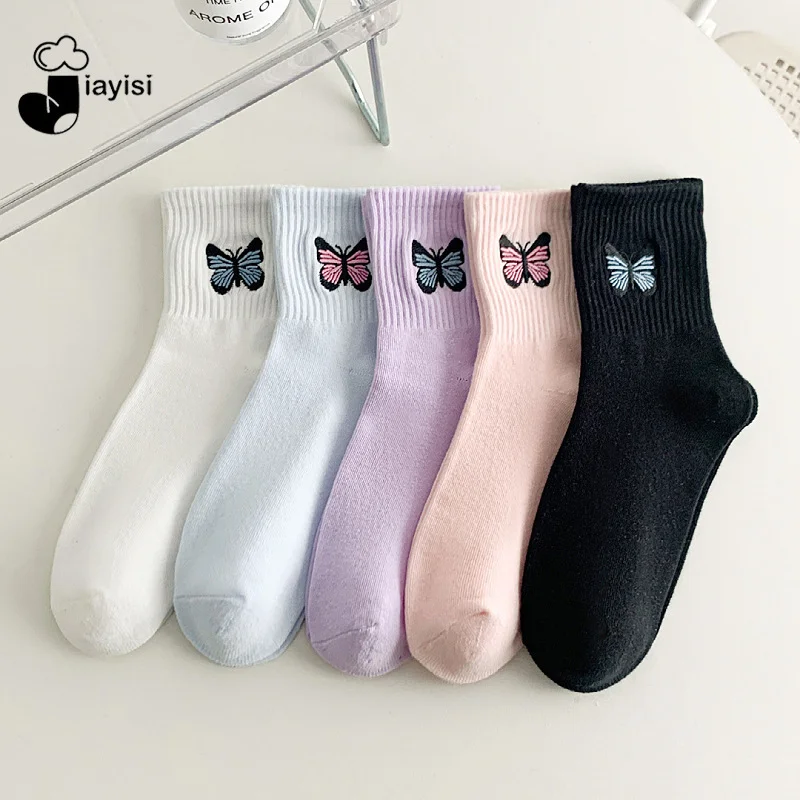 

Socks Women's Cotton Mid-tube Wild Fashion Personality Butterfly Embroidery Sports Socks Trend Socks Women's Socks Cotton Cute
