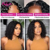 200% Density Perruque Bob Bouclé Water Wave Sans Colle Pour Femme de Fermeture en  Bouclée Dentelle 4x4 Perruque Ready To Wear 3