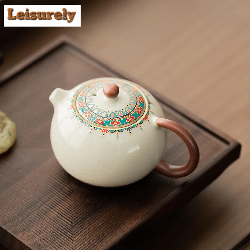 230ml Ru Kiln Dunhuang Treasure Flower Xi Shi Teapot Traditional Tea Infuser Pot Tea Maker Kettle With Strainer Chinese Tea Set