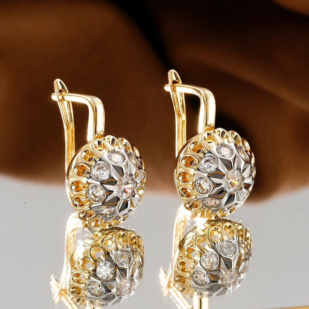 Eingelegter synthetischer Zirkon, fein verarbeiteter Kupfer-Plattierungs-14K-Gold-Modeschmuck, dreiteiliges Set, Geschenk, Geburtstagsfeier-Schmuck – Detail 6