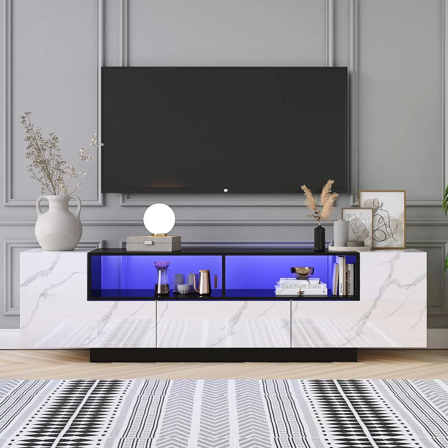 

70inch LED TV Stand for 80/75 inch TV,Modern TV Stand for Living Room,TV Console,High Gloss Entertainment Center,APP LED Light