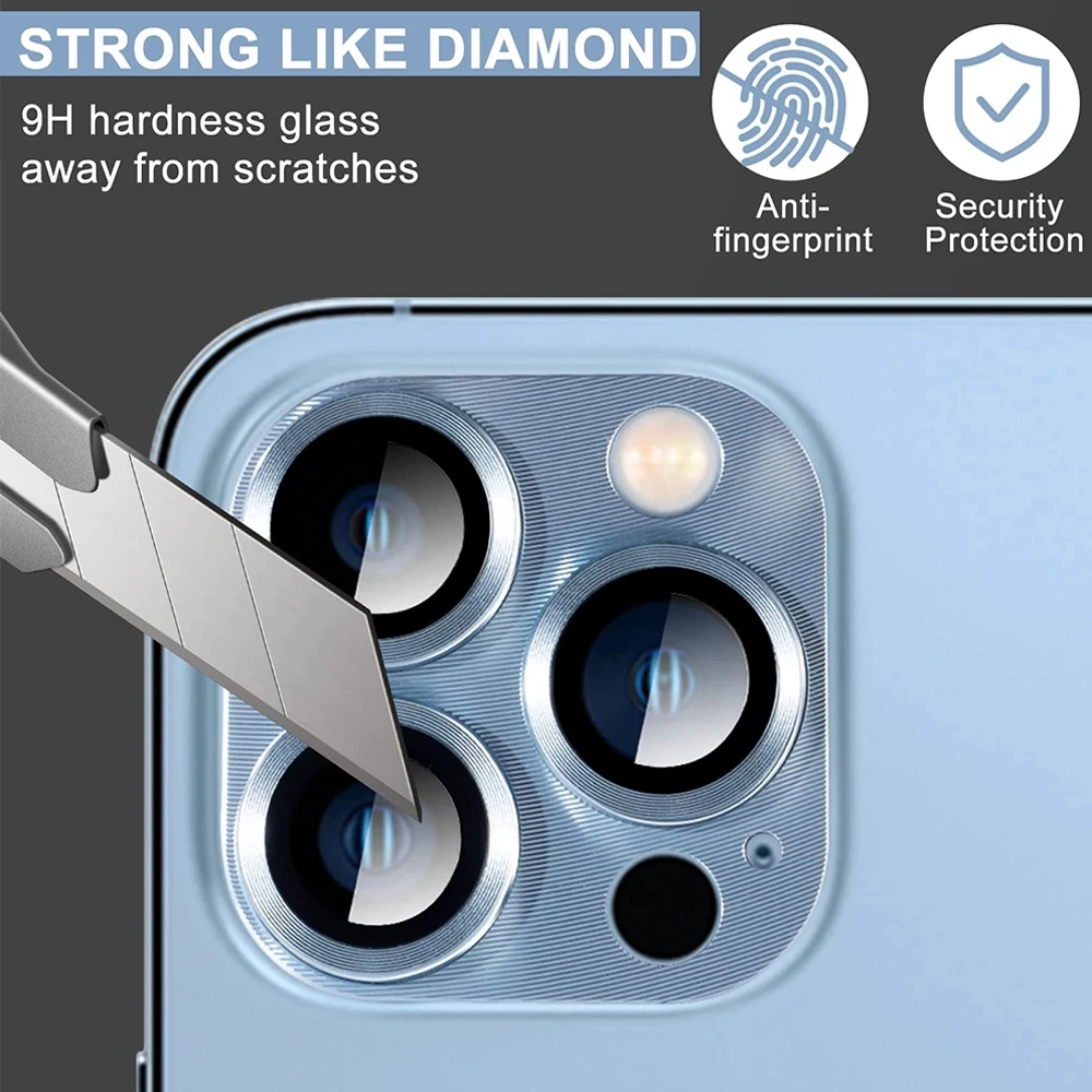 Premium Tempered Glass Camera Lens Protector with Metal Frame