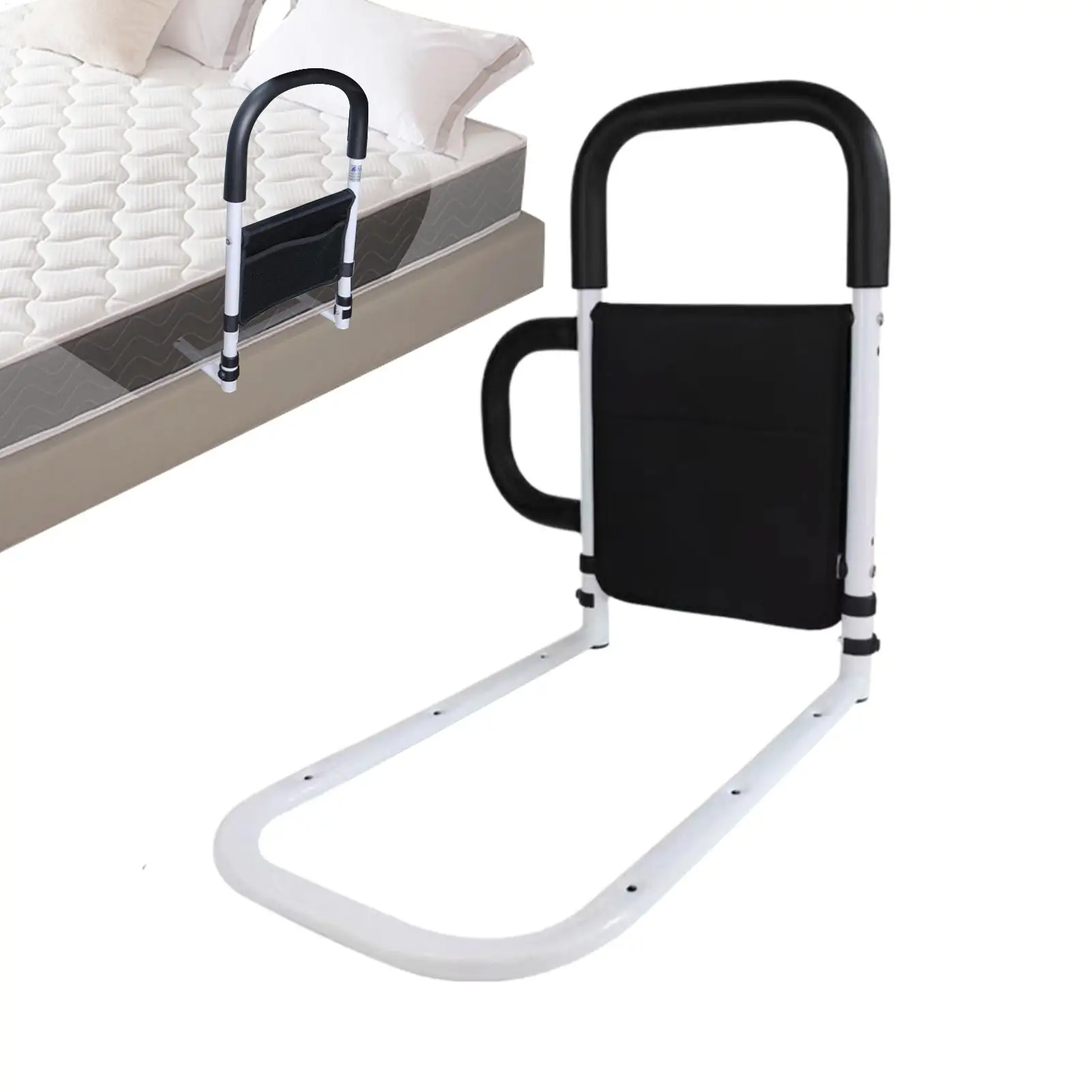 Barre de maintien de lit pour personnes âgées avec poches de rangement